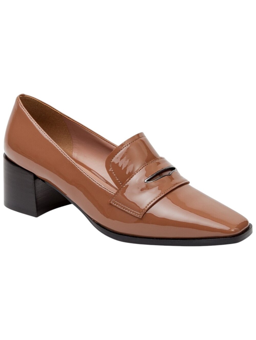 Linea Paolo Tan Penny Loafer Miramar Patent Leather Block Heel Square Toe 6.5M